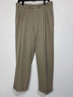 Joseph & Feiss International Men's Dress Pant Slacks Pleated Khaki HEMMED 34x27